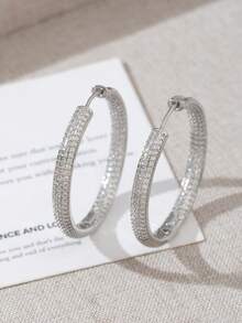 2pcs High-Quality Rhinestone Hoop Earrings, Minimalist Chic Luxury Earrings, Elegant Earrings - Silver - View 19