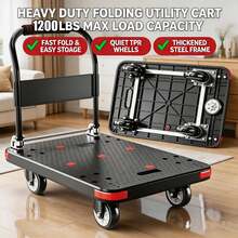 1200 Lb Heavy-Duty Folding Trolley, Silent 360° Rotating TPR Wheel Trolley, 4 Reinforced Steel Beams And Anti-Slip Platform - View 1