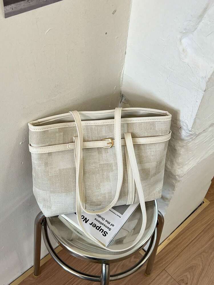 Casual Retro Large Capacity Women's Commuter Solid Color 2026 Summer New Casual Tote Handbag Shoulder Bag - White - View 7