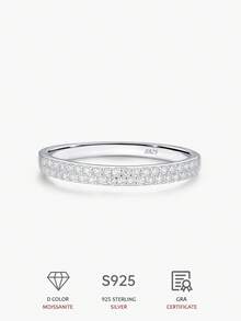 1pc D Color VVS1 Moissanite 925 Sterling Silver Double Layer Eternity Ring, Women's Daily Jewelry Gift - Silver - View 1