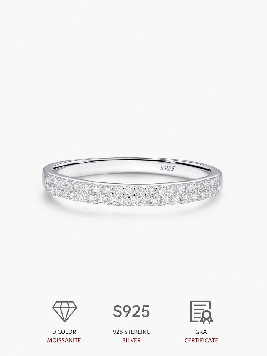 1pc D Color VVS1 Moissanite 925 Sterling Silver Double Layer Eternity Ring, Women's Daily Jewelry Gift - Silver - View 1