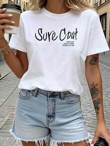 Of Course. Lazy Fun Theme Printed Round Neck Women's T Shirt,Personalized Text Decorated Casual Short Sleeve Shirt,Tops Suitable For Everyday Wear In - 白色 - 查看 1