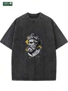 Ropa de hombre; Camisetas de verano; Camiseta vintage lavada para hombre - Stumble Guys y camiseta con gráfico del mapa de Arabia Saudita, camisetas casuales de algodón de manga corta, conju - Negro - Ver 1