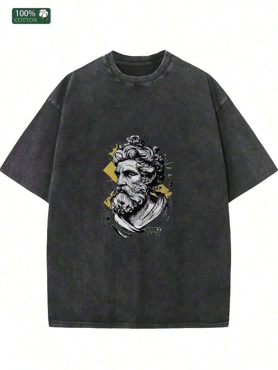 Ropa de hombre; Camisetas de verano; Camiseta vintage lavada para hombre - Stumble Guys y camiseta con gráfico del mapa de Arabia Saudita, camisetas casuales de algodón de manga corta, conju - Negro - Ver 1