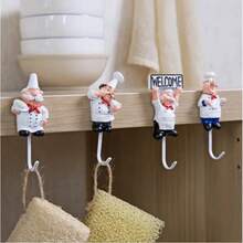 Cartoon 3D Chef Adhesive Hook, No-Drill Strong Wall Mount Hook, Creative Retro Resin Decorative Hook, Universal For Kitchen, Bathroom, Door, Wall, Storage For Cookware, Towels, Keys, Western Restaurant Home Fun Wall Organizer Small Hook - Multicolor - View 4