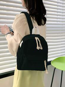 Mochila Estudiantil de Gran Capacidad Estilo Universitario para Mujeres, Adecuada para Escuela Secundaria, Preparatoria, Universidad - Negro - Ver 2