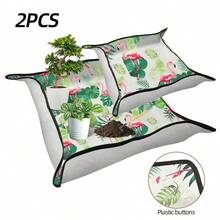 2件組植物換盆墊,南瓜楓葉印花/火烈鳥印花,植物移栽墊,防水防灑園藝盆栽托盤,可折疊便攜式土壤更換墊,易清洗可重複使用,適用於室內多肉植物與盆栽植物 - 火烈鳥 - 查看 3