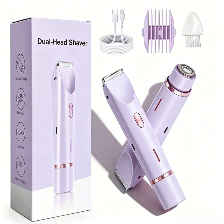 2-In-1 Double Head Electric Shaver For Women, Gentle To Skin, Waterproof For Dry & Wet Use. USB Charging, Portable Design. Perfect For Removing Hair On Bikini Line, Armpits, Legs And Other Body Parts, Travel Essential, Ideal Gift For Her - Multicolor - View 1