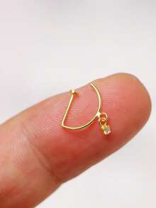1pc Nose Ring Fashion D-Shape Punk Non Piercing Nose Clip 925 Sterling Silver Cubic Zirconia Dangling Jewelry - Gold - View 9