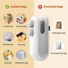 SOKANY Penyegel Mini Portabel, Klip Penyegel Kantong Snack, Fungsi Ganda Menyegel dan Membuka, Pemotong Pengaman Terintegrasi, Pengisian Daya Praktis Tipe-C (200mAh), Waktu Siaga Lama, Perekat Magnetik ke Kulkas, Cocok untuk Berbagai Kantong Snack dan Kantong Makanan - Putih - View 5