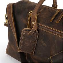 KomalC - Bolsa de Viaje de Piel para Hombres y Mujeres, de Grano Completo, para Fin de Semana, Deportes y Gimnasio - Marrón, Búfalo Envejecido Bronceado - Búfalo envejecido bronceado - Ver 8