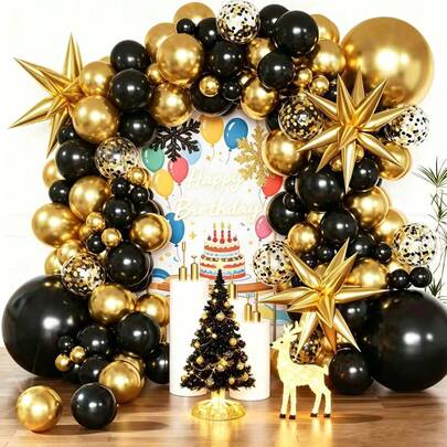 137 piezas de globos de confeti negro, dorado y multicolor con globo de estrella grande, adecuado para cumpleaños, graduación, jubilación, celebración de aniversario, decoración de Pascua, regalo, Navidad
