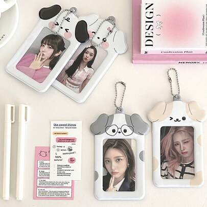 1pc/Cute Asymmetrical Puppy 3 Inch PVC Card Holder, Kawaii Design Suitable For Students, Ideal For Card Collection, Random Card Storage Card Bag