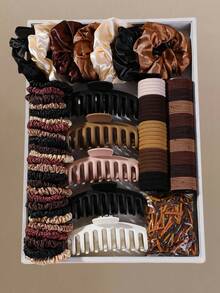 463pcs Girls Coffee Color Hair Clips Cute Princess Hair Ties Curly Hair Scrunchies High Elasticity Durable No Damage Hair Bands Hair Ropes Rhinestone Butterfly Hair Clips Suitable For Daily Use - Multicolor - View 1