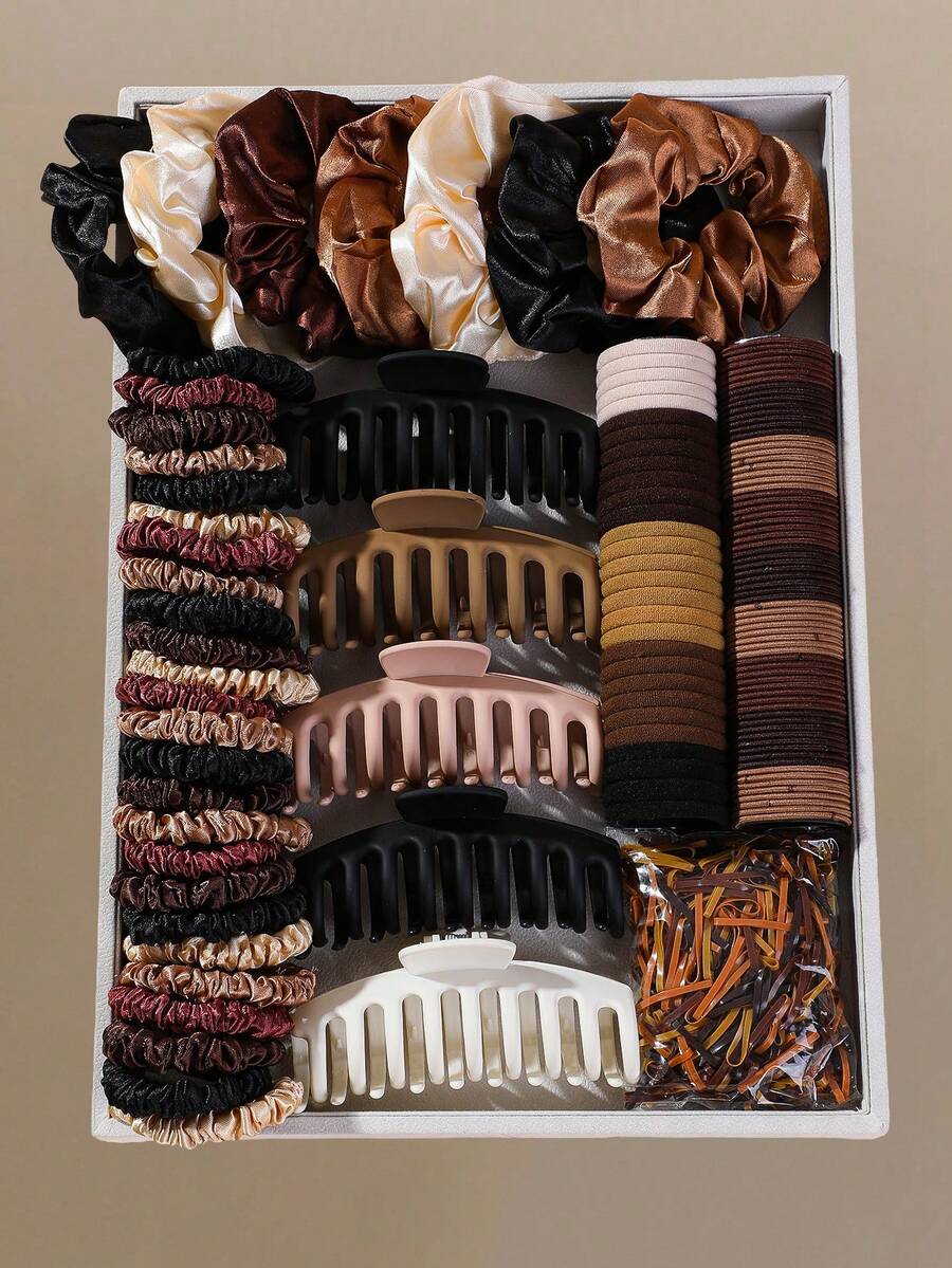 463pcs Girls Coffee Color Hair Clips Cute Princess Hair Ties Curly Hair Scrunchies High Elasticity Durable No Damage Hair Bands Hair Ropes Rhinestone Butterfly Hair Clips Suitable For Daily Use - Multicolor - View 1