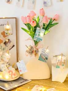 1pc 1-10m LED Copper Wire String Lights With Wooden Photo Clips, 10 Clips Per Meter (±2-3 Clips Error), Hanging Photo Cards Fairy Lights, Photo Wall Decoration Lights, Bedroom Atmosphere Decorative Light String, Suitable For Girls' Room Birthday Party Anniversary Home Decor - 銅色線 - 查看 10