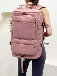 Large Capacity One Shoulder Minimalist Waterproof Double Backpack - Pink - View 3