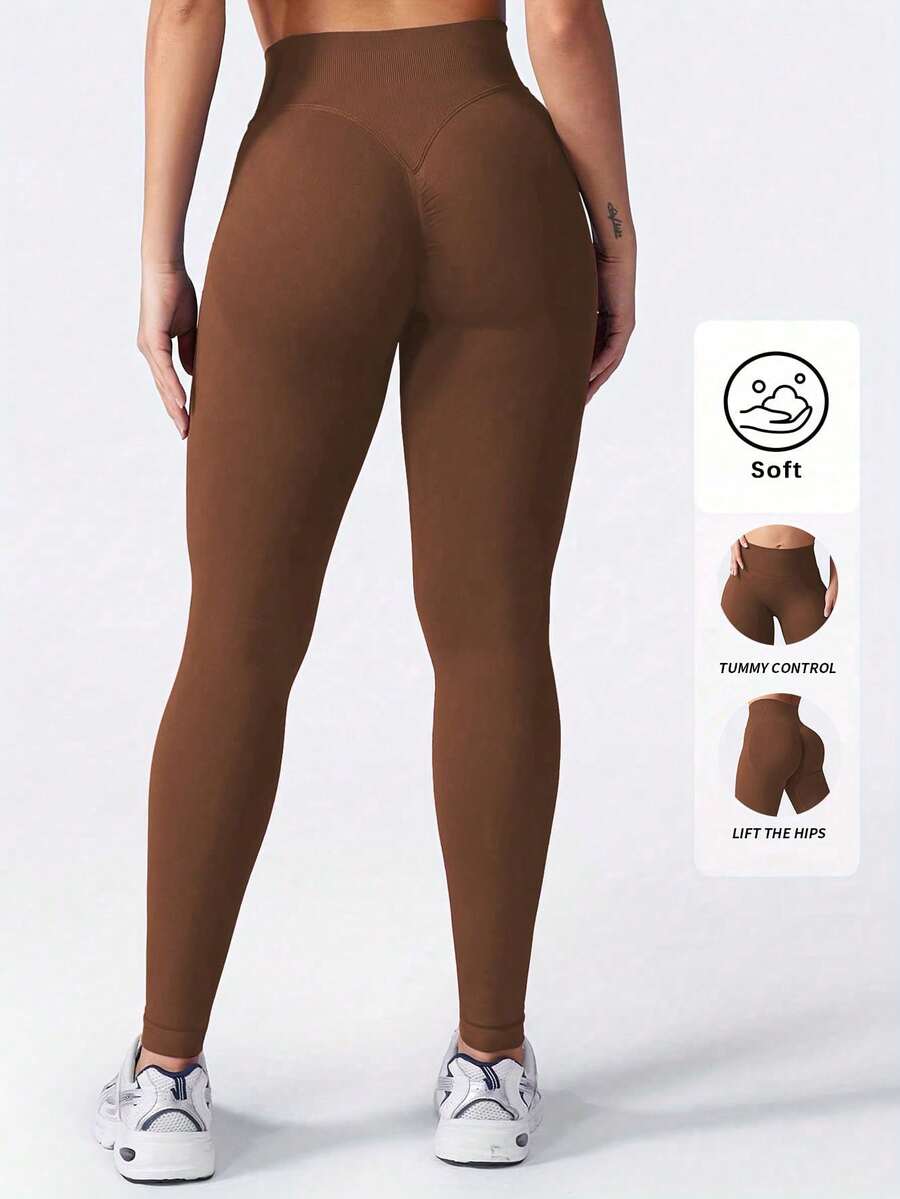 1 buah Celana Olahraga Wanita Pinggang Tinggi dengan Karet Pinggang, Cocok untuk Lari, Tenis, dan Latihan Olahraga Luar Ruangan di Musim Semi - Coklat - View 1