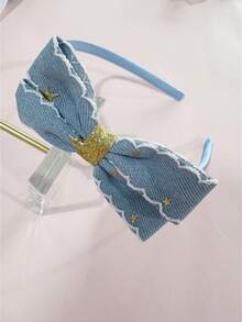 1/2pcs Denim Star Girl Cute Bow Headband Hair Accessory, Non-Tightening, Non-Damaging, Suitable For Daily Casual Wear - Multicolor - View 6
