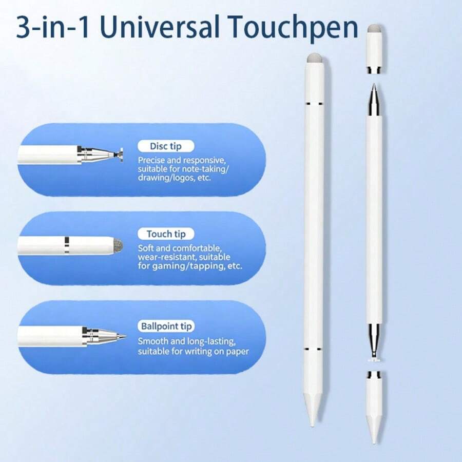 3-In-1 Universal Stylus Pen: Ballpoint Pen + Gaming Stylus + Drawing Pen, Compatible With Phone, Tablet And Computer, No Charging Required, Wear-Resistant Tip, Smooth Writing Without Scratching Screen - 3-in-1 Stylus - View 1