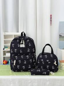 3pcs Fashionable College Style Bow Print Backpack Set, Including Backpack, Lunch Bag And Pencil Case, With Laptop Compartment, Adjustable Shoulder Straps And Multiple Pockets, Large Capacity Student Backpack Set, Multi-Functional Daypack Set, Suitable For Girls/College Students/Graduate Students Daily Use/Vacation/Travel/Back To School - Multicolor - View 13