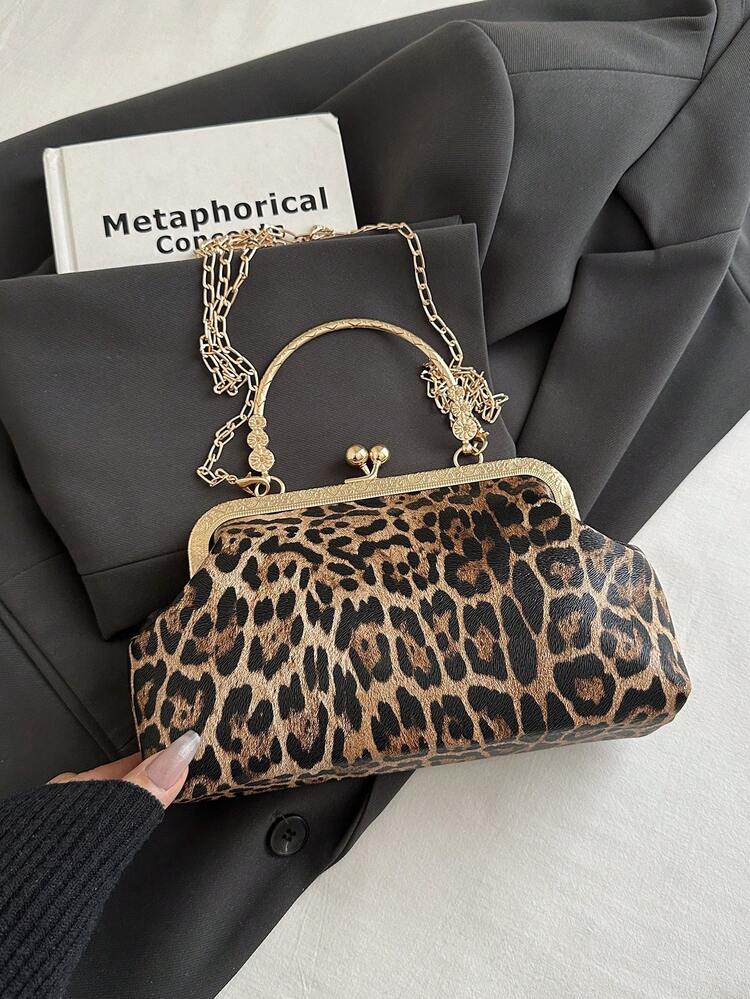 Leopard Print Fashion Clasp Women's Handbag, Elegant Tote Bag For Party And Shopping, Random Pattern Placement - Brown - View 6