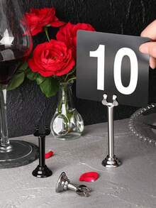 1pc Wedding Season Stainless Steel Silver Table Number Holder, Name Card/Table Number Stand, Party Card Holder, Desktop Name Card Holder, Table Card Holder, Mini Table Card Holder, Short Table Number Holder - Multicolor - View 2