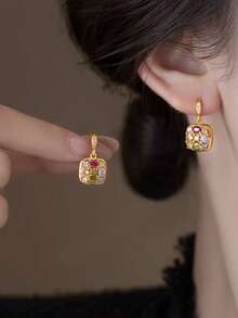 1 Pair Fashionable Luxury Exquisite Geometric Inlaid Colorful Cubic Zirconia Unique High-End Design Suitable For Ball Party Gathering Copper Alloy Women's Earrings - Multicolor - View 2