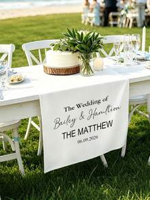 1 pieza Camino de mesa de boda personalizado con texto - Pancarta de lino con apellido personalizado, decoración de mesa dulce, decoración de boda elegante, regalo romántico para novio y novia, adecuado para el Día de San Valentín, aniversario, compromiso, despedida de soltera, celebración de boda - Multicolor - Ver 5