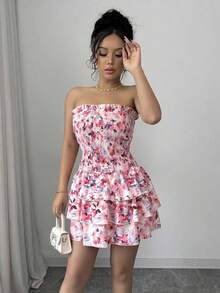 LunaCass8  Vestido de señora con diseño de volantes pequeños y sexy de color rosa - Rojo y negro - Ver 4