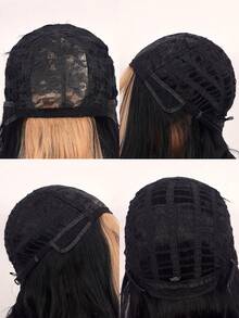 20 Inch Dual-Tone Black & Gold Straight Wig With Bangs, Synthetic Fiber Black & Gold Wavy Bangs Wig, Suitable For Women's Daily Wear, Party, Cosplay, Halloween - Multicolor - View 8