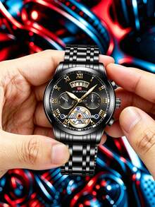 VA VA VOOM 男士手錶 41mm Aviator 系列 不鏽鋼錶帶 原裝石英機芯 夜光日期顯示 男士運動軍事風手錶 金色 & 銀色 & 黑色 - 黑色 - 查看 6