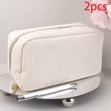 1/2 piezas Estuche de lápices de gran capacidad de terciopelo con cremallera dorada, bolsa de almacenamiento de artículos de papelería de unicolor estético, soporte portátil multifuncional para bolígrafos, suministros escolares para estudiantes, organizador duradero de oficina, viaje y maquillaje,Vuelta a la escuela - albaricoque - Ver 9