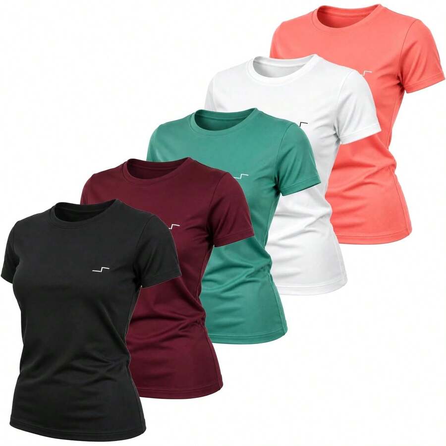 Pack 5 Playeras Deportivas Mujer | Ropa Deportiva Gym | Transpirable Manga Corta | Correr, Yoga y Pádel - Varios colores - Ver 1