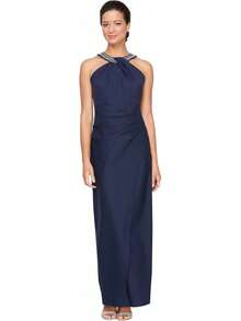 Alex Evenings Adelgazar Lado Largo Vestido Fruncido con Cascada Volantes Falda Vestido para Ocaciones Especiales para Mujer - marino - Ver 11