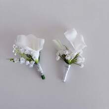 Men's Wedding Boutonniere, Artificial Horseshoe Flower Wedding Groom & Groomsman Boutonniere, Suitable For Wedding Ceremony, Anniversary, Formal Dinner Party - White a - View 8