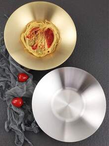 Stainless Steel Fruit Salad Bowl Restaurant Pasta Plate Cold Dish Plate Ramen Bowl Dish Plate Restaurant Deep Plate Dinner Plate Dessert Bowl Round Fruit Plate Home Dish Plate - Silver - View 3