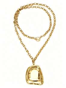 1pc Women's Fashion Pendant Necklace - Punk Style Versatile Exaggerated Asymmetrical Geometric Hollow Square Necklace, Suitable For Women's Daily Wear, Vacation, Dating, Party Occasions, Can Be Used As Wedding, Holiday, Daily Banquet, Birthday, Travel Gift. Can Be Given To Mother, Girlfriend, Friend, Daughter And Loved Ones. - Gold - View 5