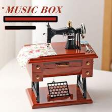 1pc European Vintage Classical Foot Pedal Sewing Machine Table Mechanical Wind-Up Music Box Home Decor Mother's Day Gift Birthday Gift Christmas Gift - 1PC - View 1
