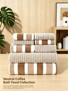 8pcs Striped Soft Absorbent Quick-Dry Bathroom Towel Set, Towel Set - Multicolor - View 1