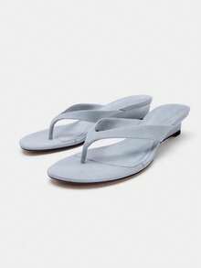 Sandal Jepit Wanita Model Thong Ujung Persegi Hak Kitten, Hak Wedges, Sandal Jepit Musim Semi/Panas 2026 - Biru - View 6