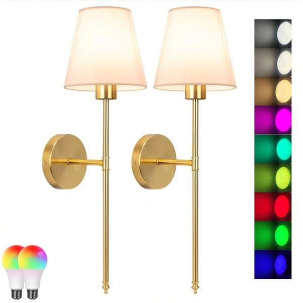 2pcs Charging Wall Light, Black/Gold Aluminum American Style Wall Sconces, RGB Charing E27 Bulb, With Remote Control, For Bedroom Living Room Aisle Restaurant Staircase Home Decor Fixture