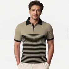 Camisa Polo Hombre, Camisa Tipo Polo Hombre, Cómodo y Transpirable, Rayas con Cuello en V, 3 Botones, Playeras Polo Hombre, Adecuado para Negocios - Morado - Ver 6