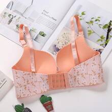 Sujetador sin aros de acero para mujer, tipo push-up, sin costuras, con estampado floral, ropa interior sexy. - Flor blanca - Ver 4