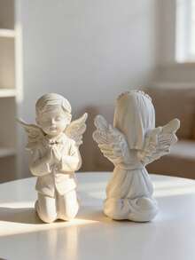 Resin Praying Angel Sculpture - White Little Angel Statue, Suitable For Religious Home Decor, Wedding, Baptism And Memorial Gifts. This Exquisite Kneeling Angel Sculpture, With Delicate Wings And Expression, Adds A And Spiritual Atmosphere To Your Living Room, Bedroom Or Altar. As A Timeless Accent For Bookshelves, Mantels Or Entryways, It Can Create A Peaceful Ambiance For Any Space. - B - View 6