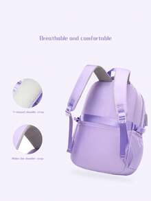 1pc Large Capacity Girls Backpack, Casual Fashion Backpack, 15.6 Inch Laptop Backpack, Girl's Shoulder Bag, School Backpack, With Luggage Strap, Outdoor Travel Bag, Suitable For Teenage Girls, School And Travel - Purple - View 6