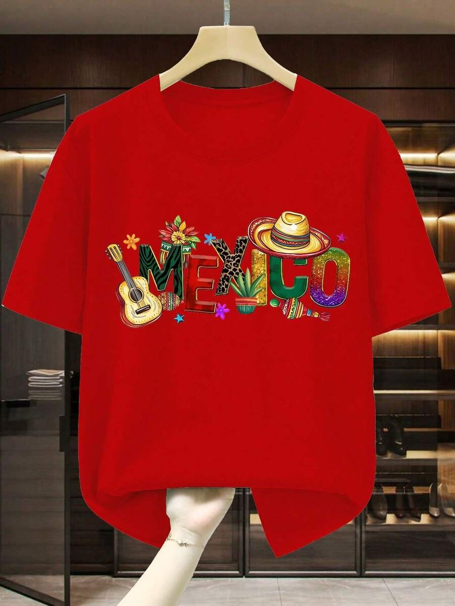Men's Cotton T-Shirts: Viva Mexico Design | Ideal For Fans Of Mexican Culture | 180gsm, 100% Cotton, Office/Gym Shirt, Y2K Nice Blouses - 紅色 - 查看 1