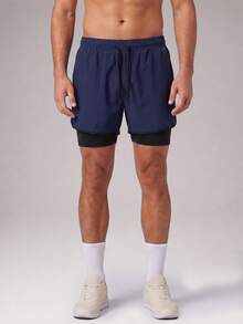 Men's Boyfriend Casual Shorts, Built-In Liner, Black Lightweight Athletic Shorts, Suitable For Gym And Outdoor - Navy Blue - View 5