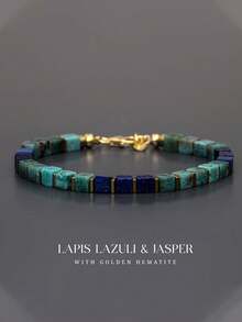 1PC Natural Lapis Lazuli Phoenix Stone Men's Bracelet, 4mm Square Beads, Metal Texture Clasp, Stone Bracelet, Suitable For Daily Wear Or As A Gift For Family And Friends. - Multicolor - View 3