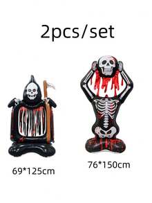 kumozawa 2 Huge Halloween Standing Bloody Skeleton And Grim Reaper Foil Balloons, Haunted House Ghost Party Decoration Photo Props Indoor Outdoor Yard Decor, Halloween Haunted House Escape Room Yard Front Door Decoration Supplies, Suitable For Halloween Party, Haunted House, Horror Theme Birthday, Indoor Outdoor Garden Yard Front Porch Photo Booth Decoration - Multicolor - View 2